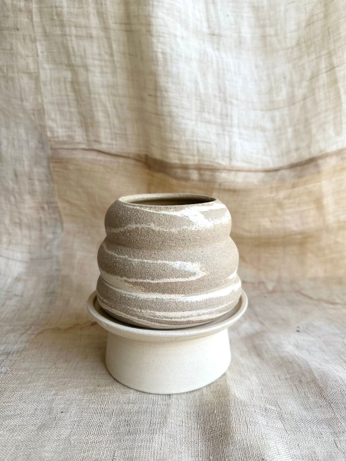 2 mud swirl pedestal saucer set - Mipa's pots and plants