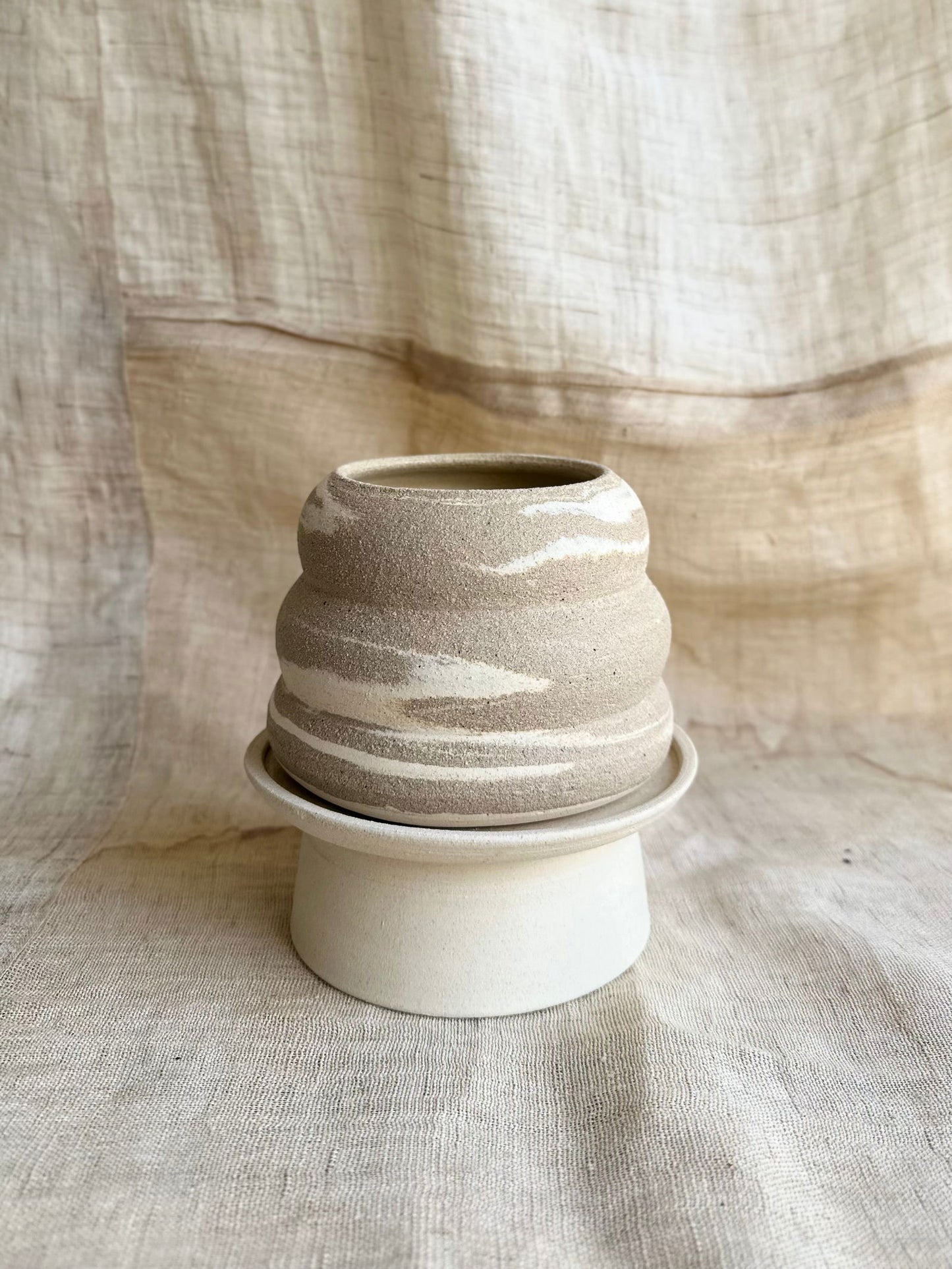 2 mud swirl pedestal saucer set - Mipa's pots and plants