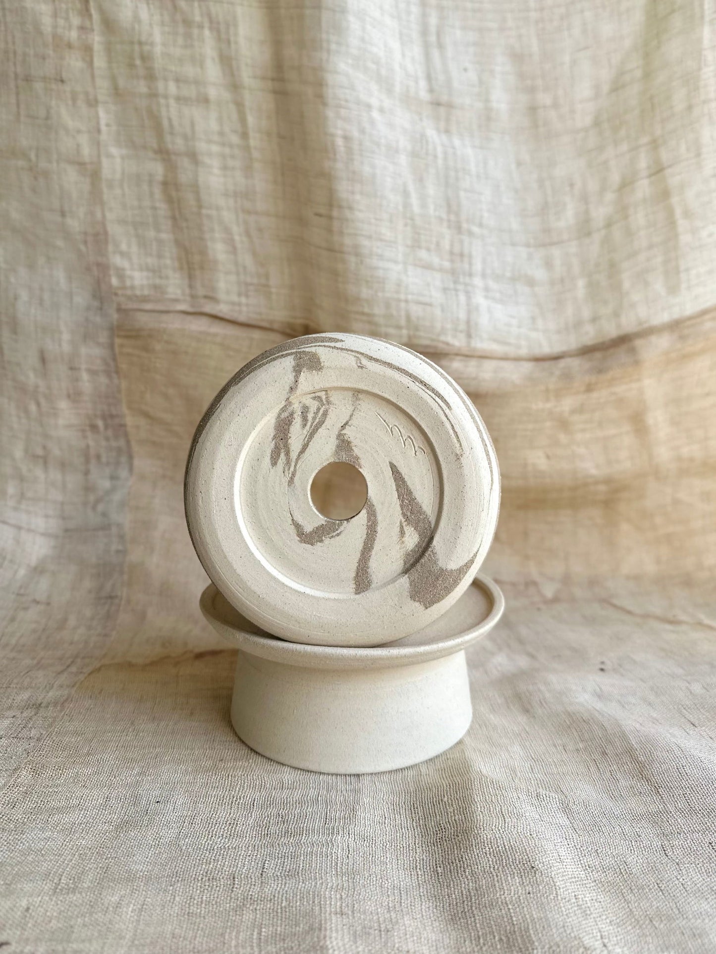 2 mud swirl pedestal saucer set - Mipa's pots and plants
