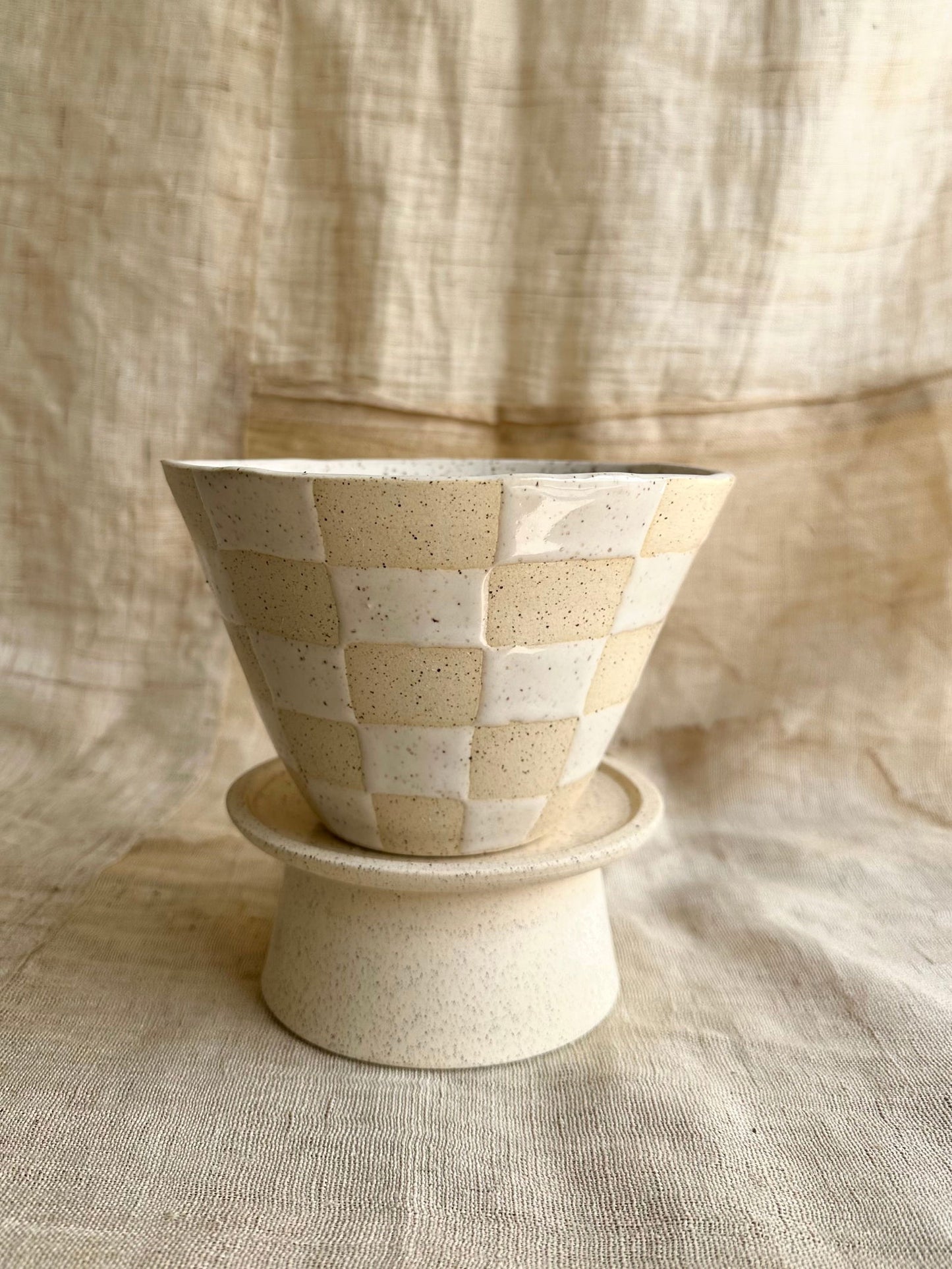 6 C/C checkers pedestal saucer set - Mipa's pots and plants