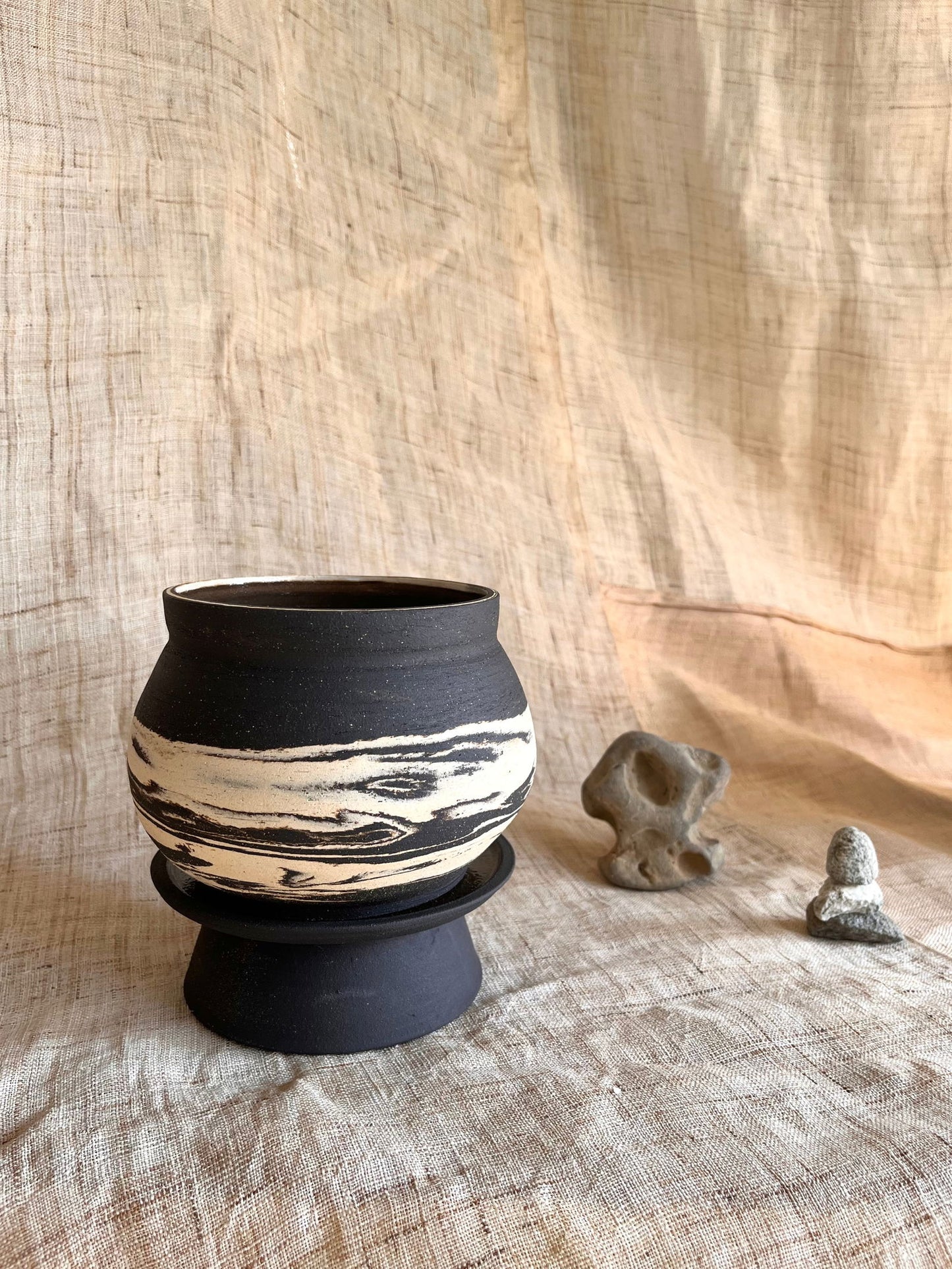 7 ink wash pedestal saucer set - Mipa's pots and plants