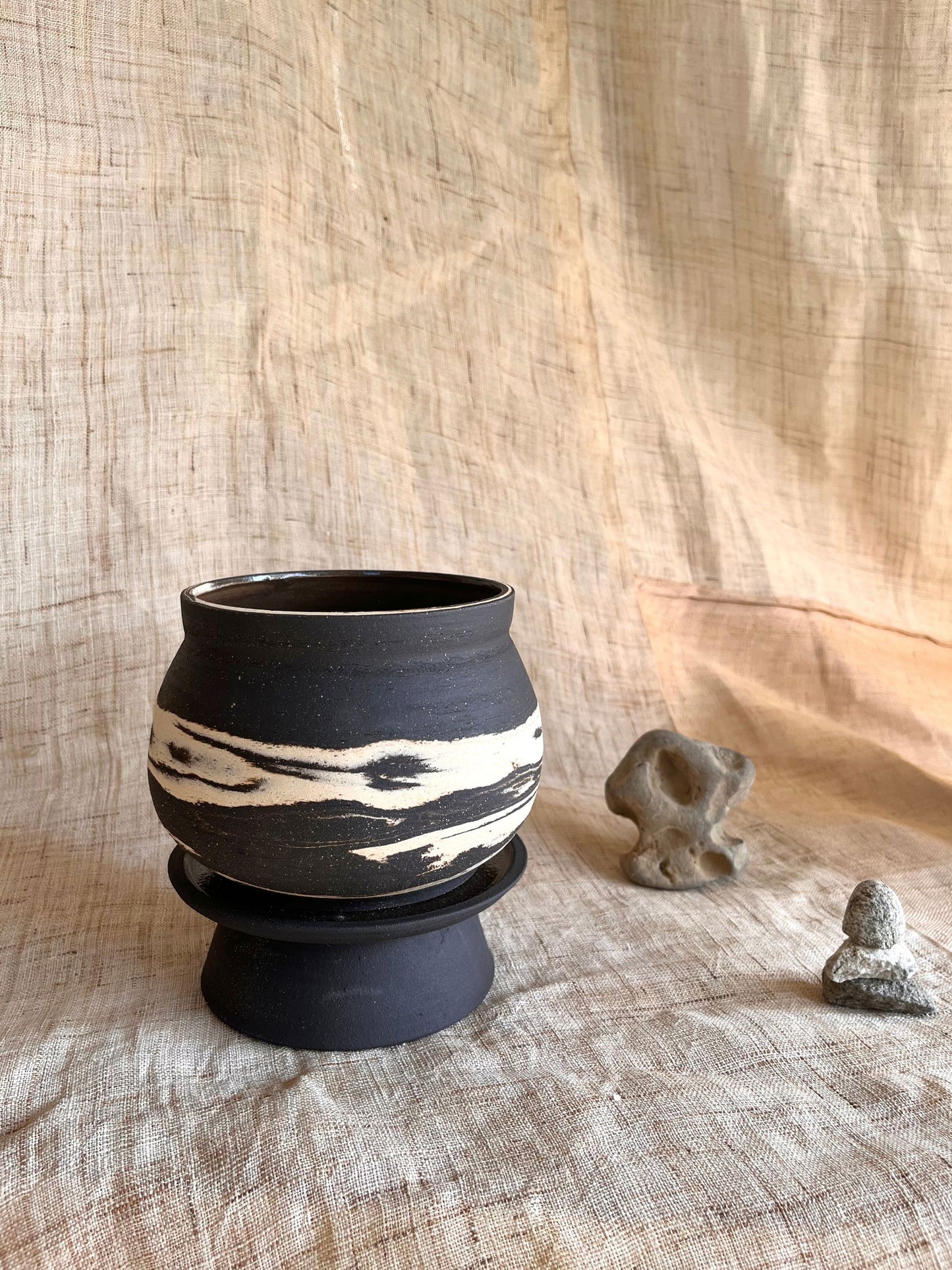 7 ink wash pedestal saucer set - Mipa's pots and plants