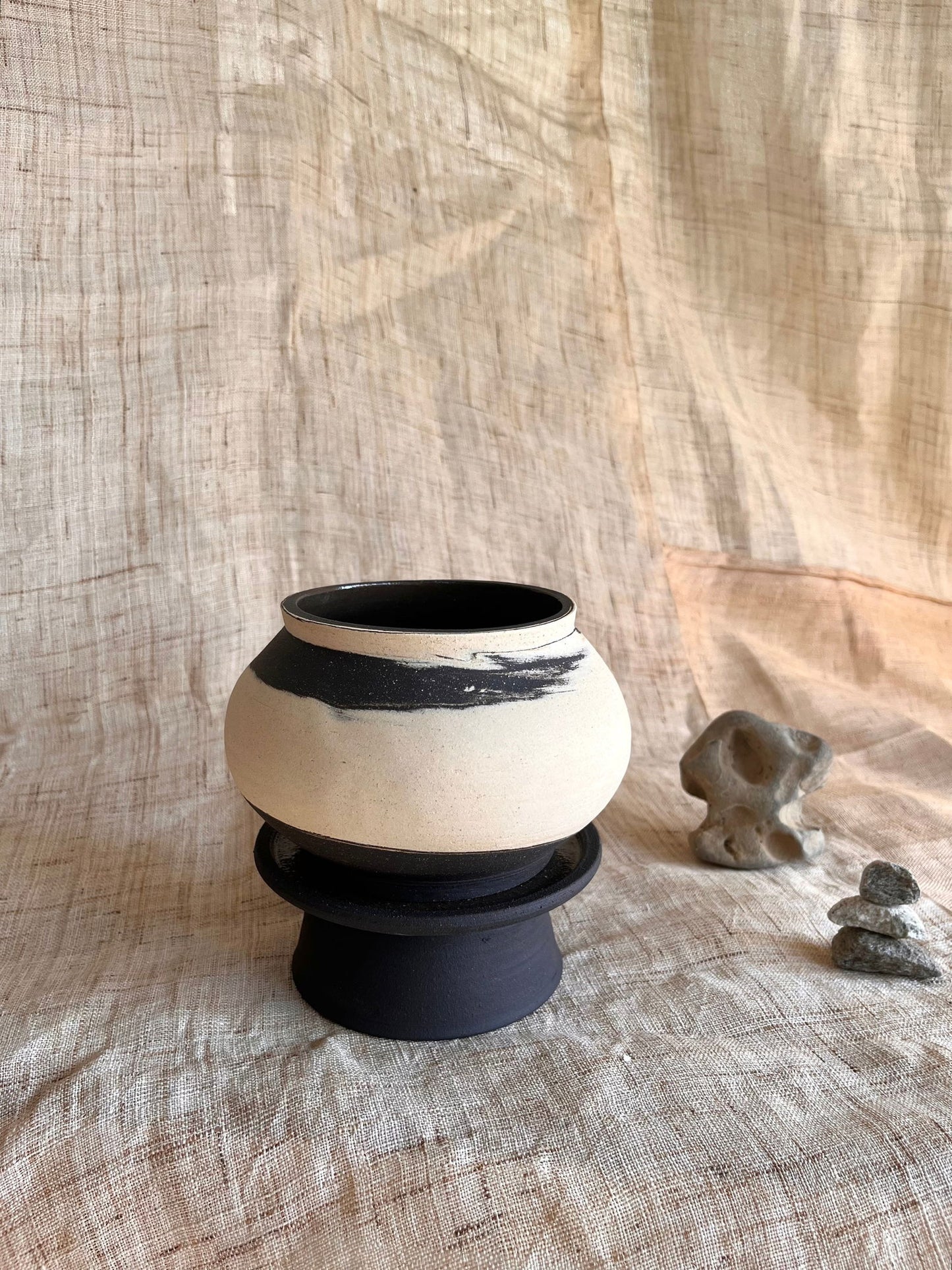 8 ink wash pedestal saucer set - Mipa's pots and plants