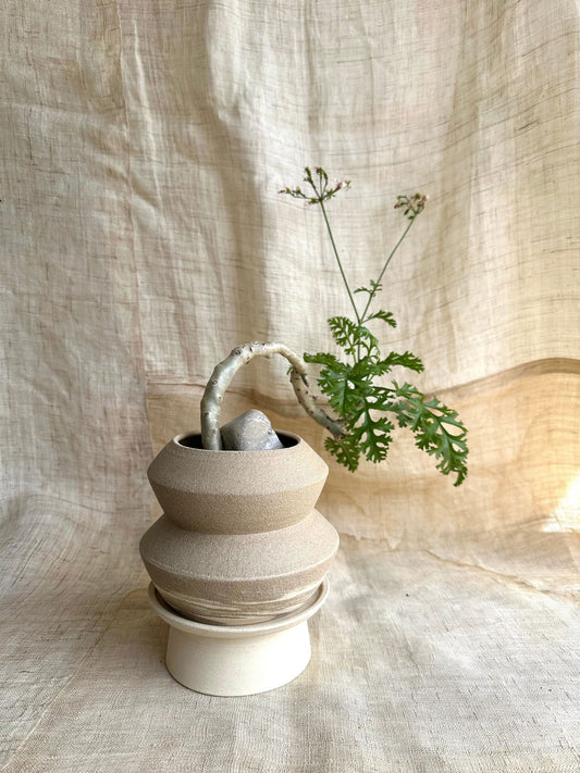 1 mud swirl pedestal saucer set - Mipa's pots and plants