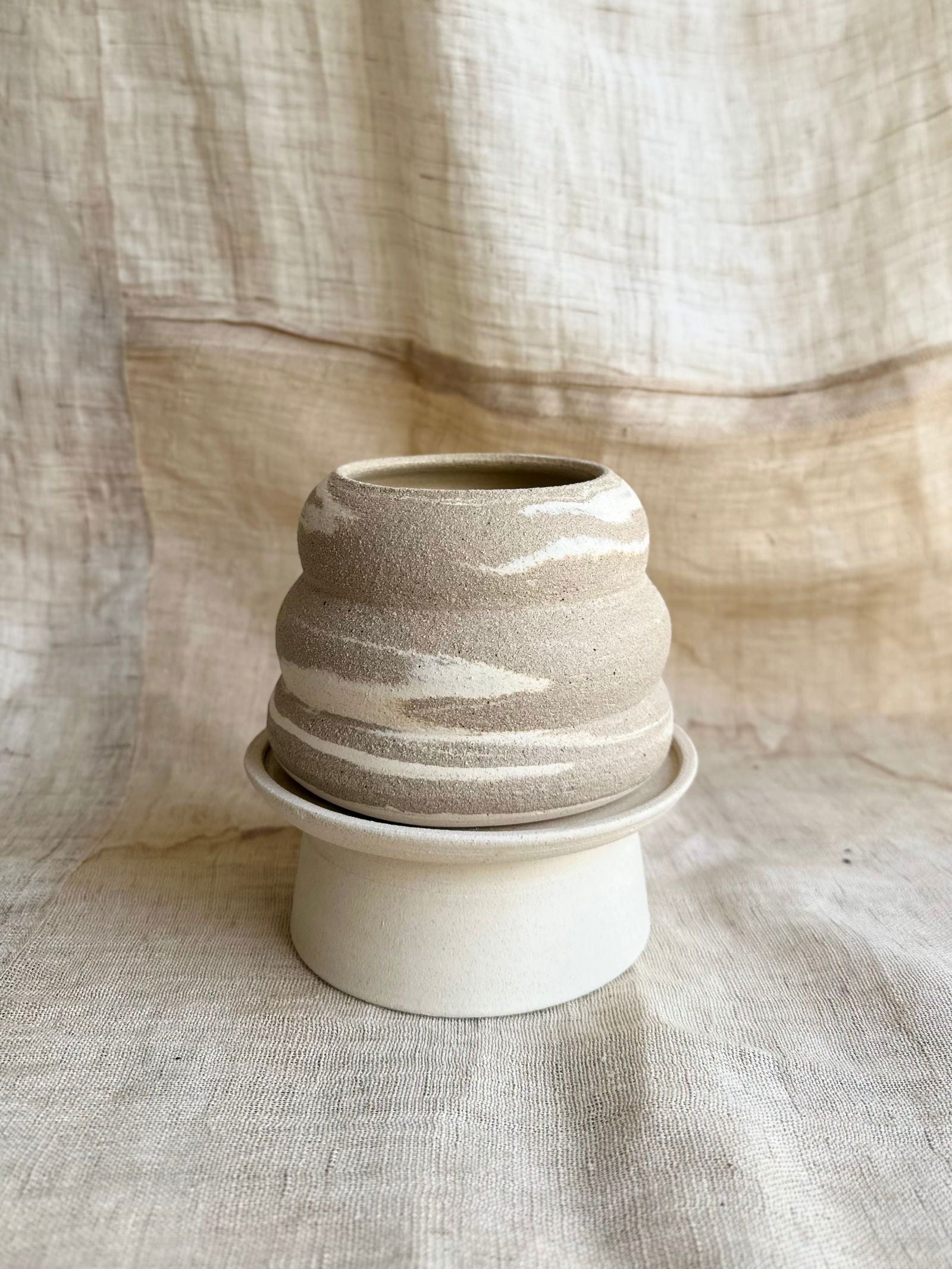 2 mud swirl pedestal saucer set - Mipa's pots and plants