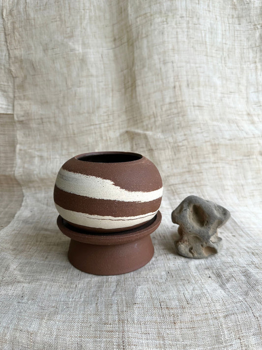 55 chocolate swirl pedestal saucer set - Mipa's pots and plants