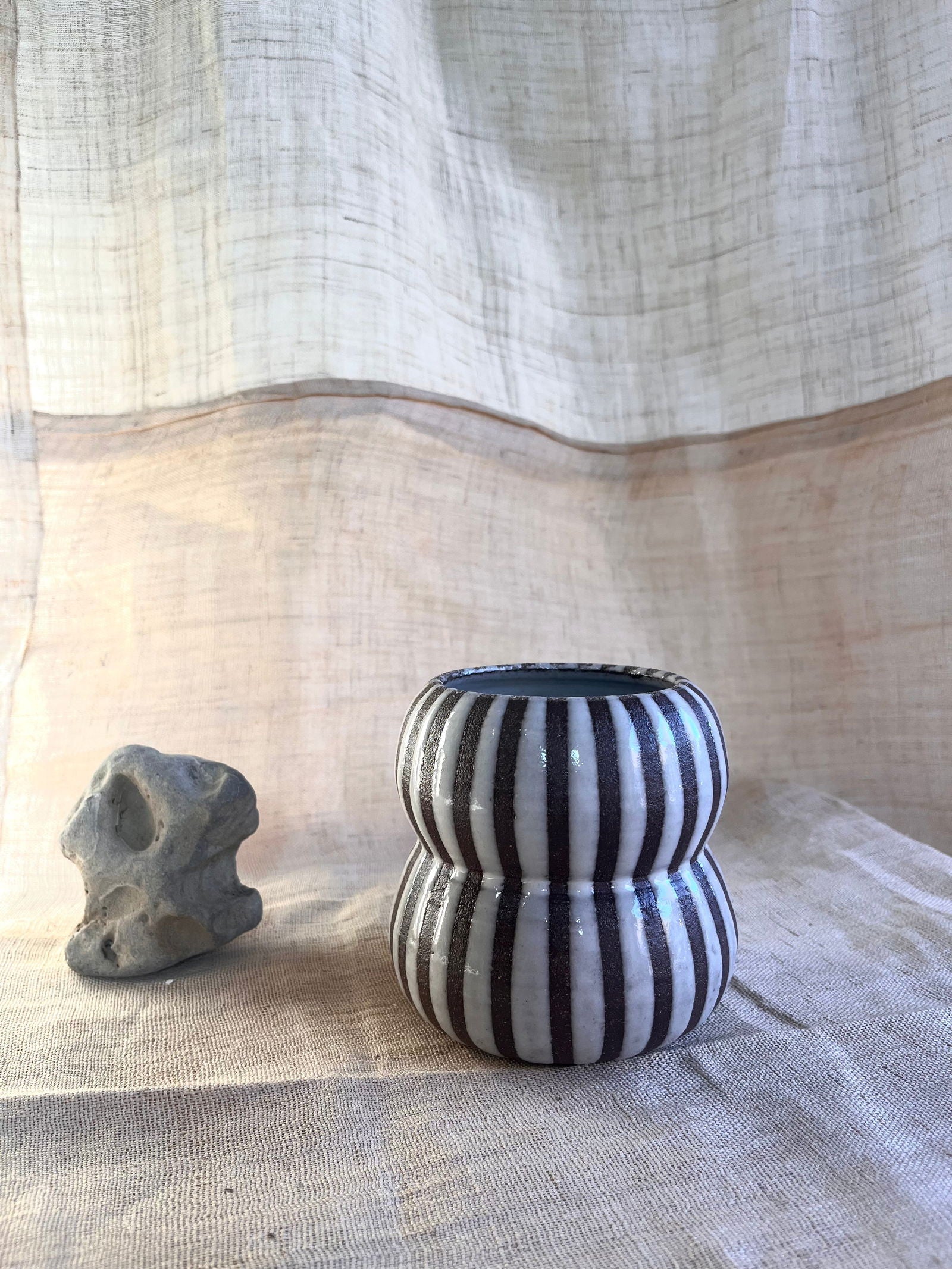 55 glossy white striped planter - Mipa's pots and plants