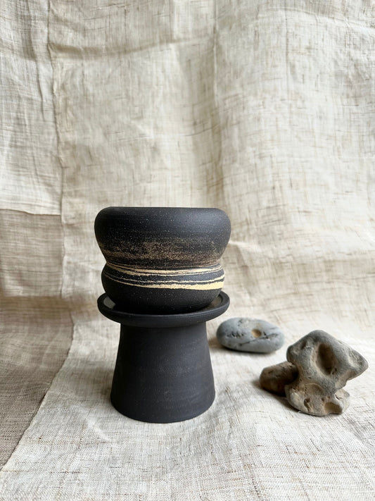 5 black sand tall pedestal saucer set - Mipa's pots and plants