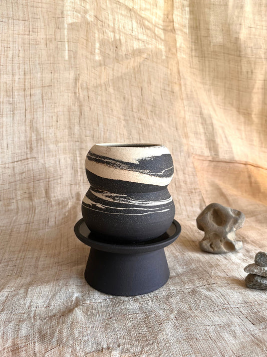 9 ink wash pedestal saucer set - Mipa's pots and plants