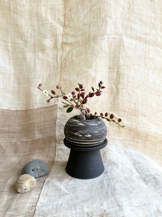 (Sale) 7 inkwash tall pedestal saucer set - Mipa's pots and plants